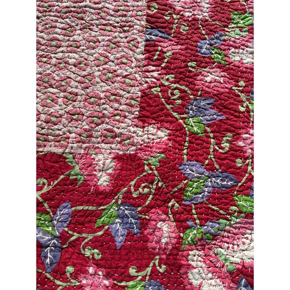 Pottery Barn teen Handcrafted Quilt Block Print vintage pink floral girls cotton - Picture 2 of 16